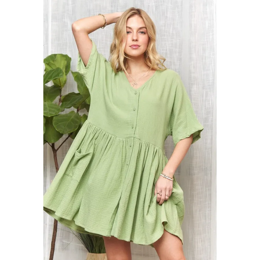 ADORA V-Neck Half Sleeve Dress with Pockets