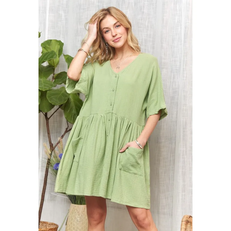 ADORA V-Neck Half Sleeve Dress with Pockets