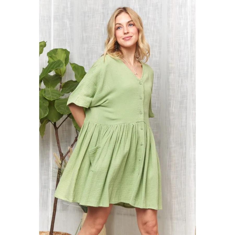 ADORA V-Neck Half Sleeve Dress with Pockets