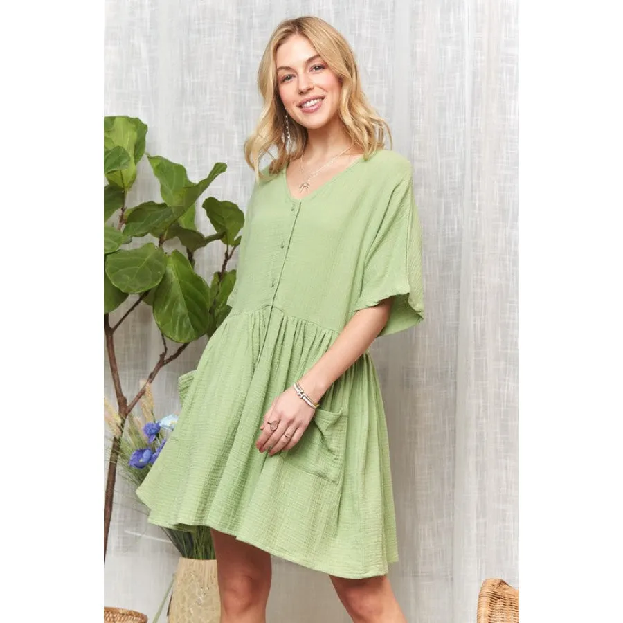 ADORA V-Neck Half Sleeve Dress with Pockets