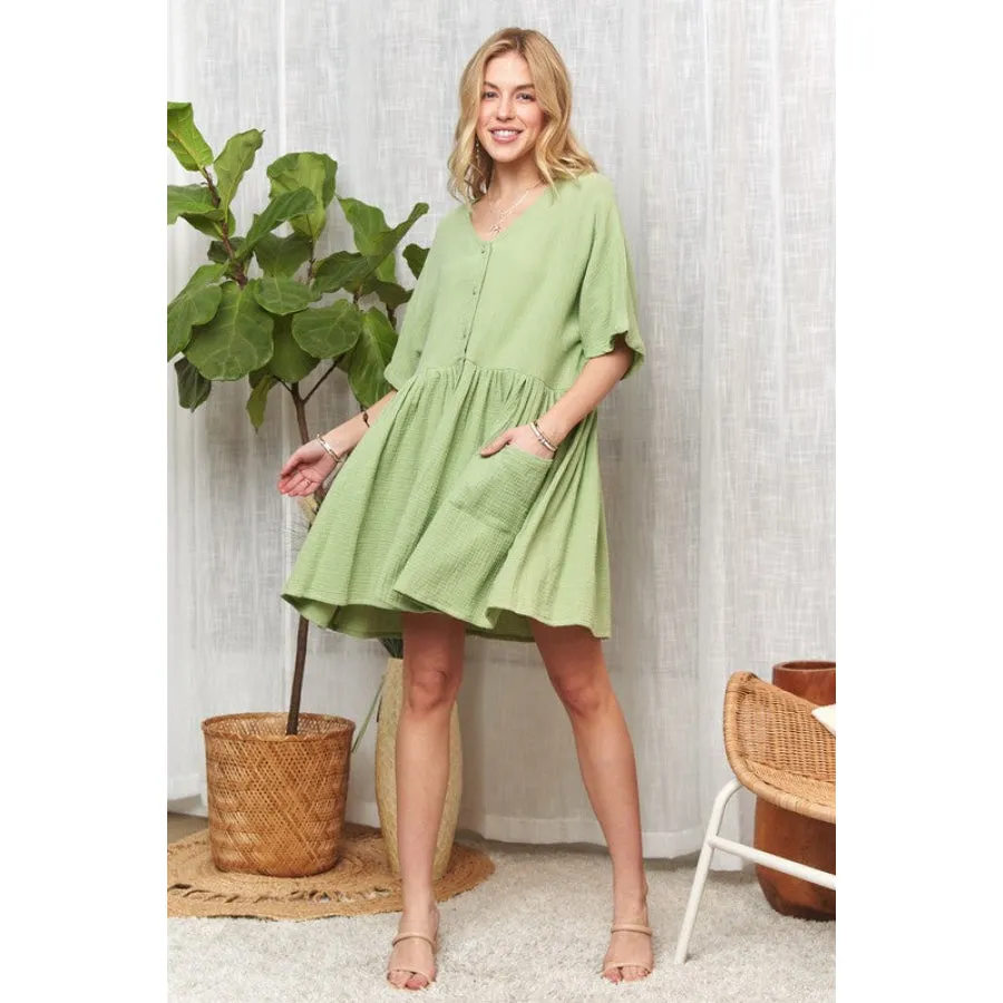 ADORA V-Neck Half Sleeve Dress with Pockets