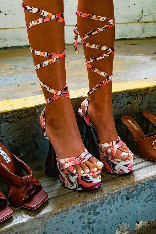 Cape Robbin JULEE Print Super High Heel Platform Strappy Cone Heeled Sandal Pump