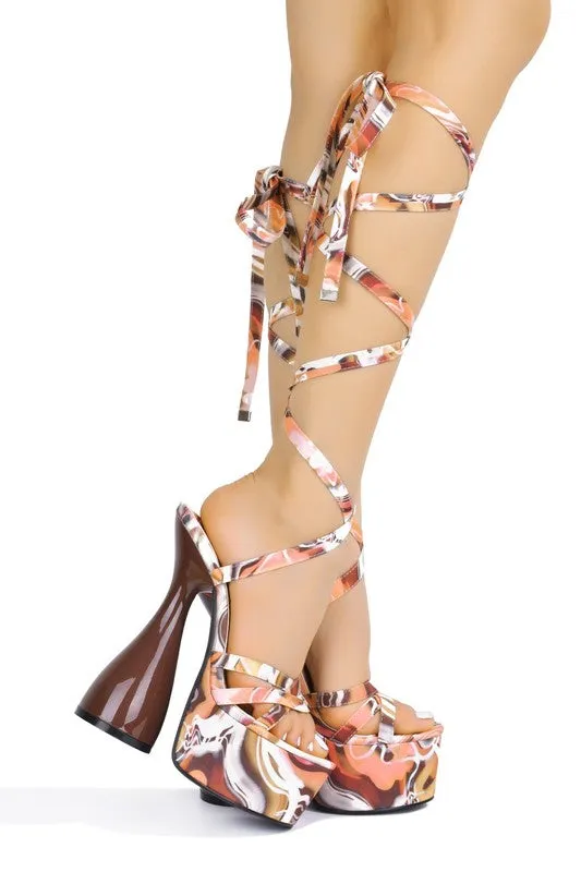 Cape Robbin JULEE Print Super High Heel Platform Strappy Cone Heeled Sandal Pump