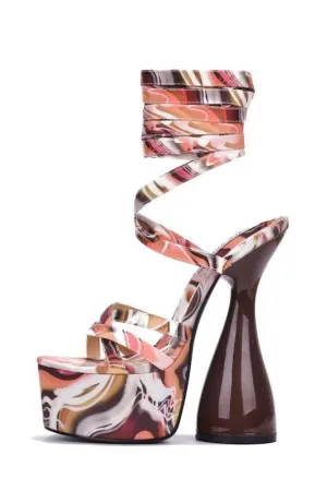 Cape Robbin JULEE Print Super High Heel Platform Strappy Cone Heeled Sandal Pump