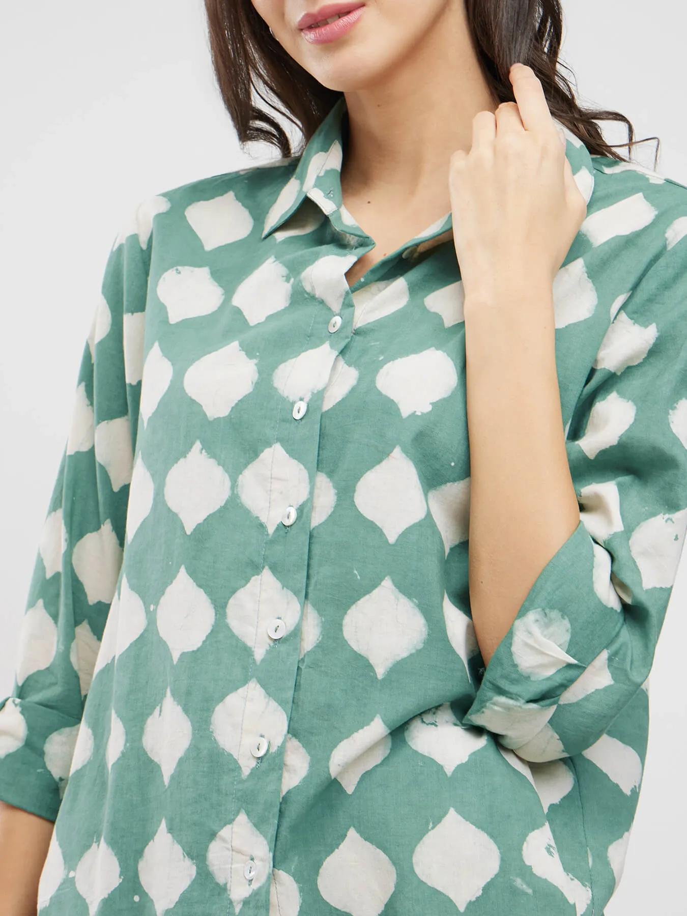 Cotton Dabu Abstract Print Shirt - Green