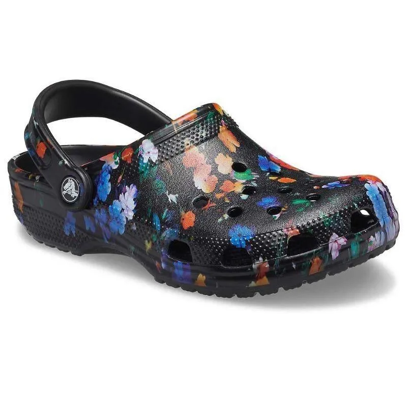 Crocs Unisex Classic Floral Clogs - Black