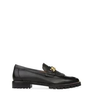 Elaenia Black Leather with Chain Loafers
