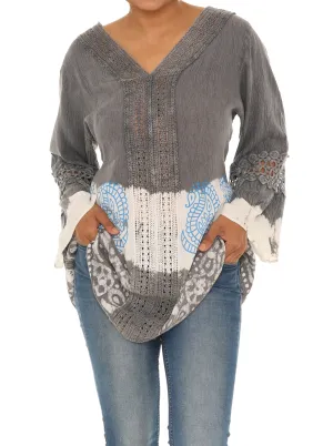 Embroidered V-Neck Long-Sleeve Tunic