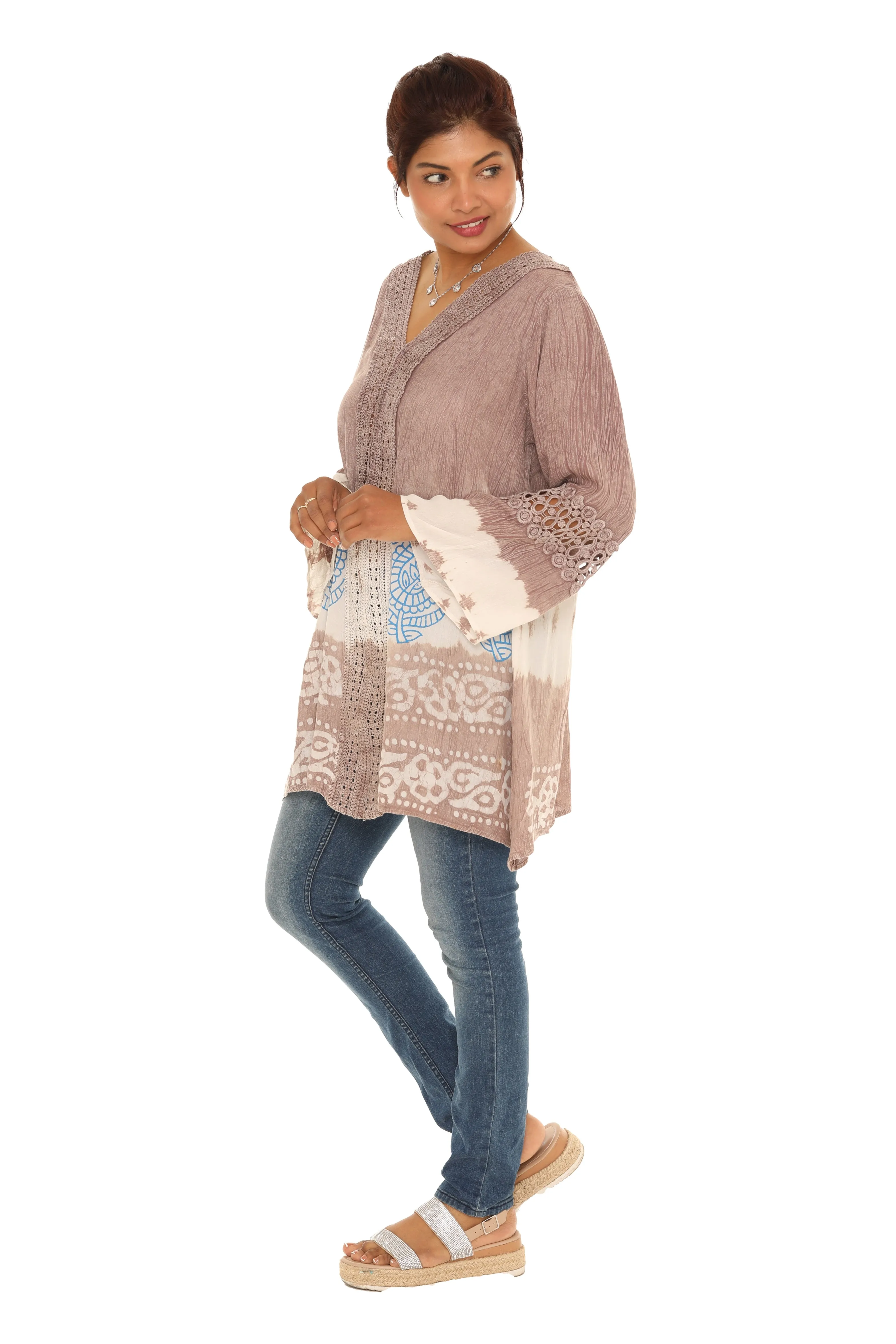 Embroidered V-Neck Long-Sleeve Tunic