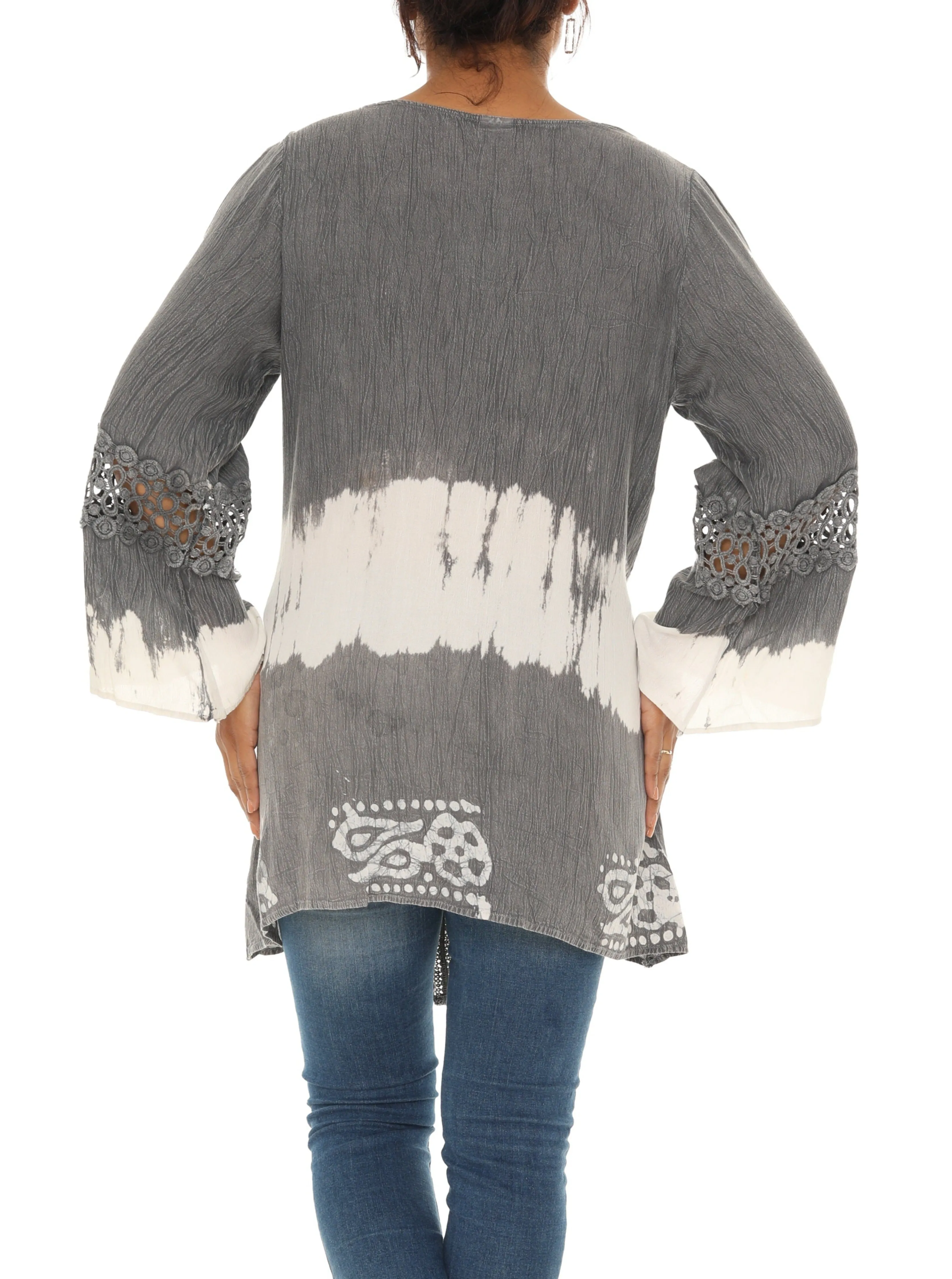 Embroidered V-Neck Long-Sleeve Tunic