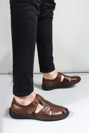 FST Genuine Leather Men's Classic Sandal 662MA119B Brown - Mâcon