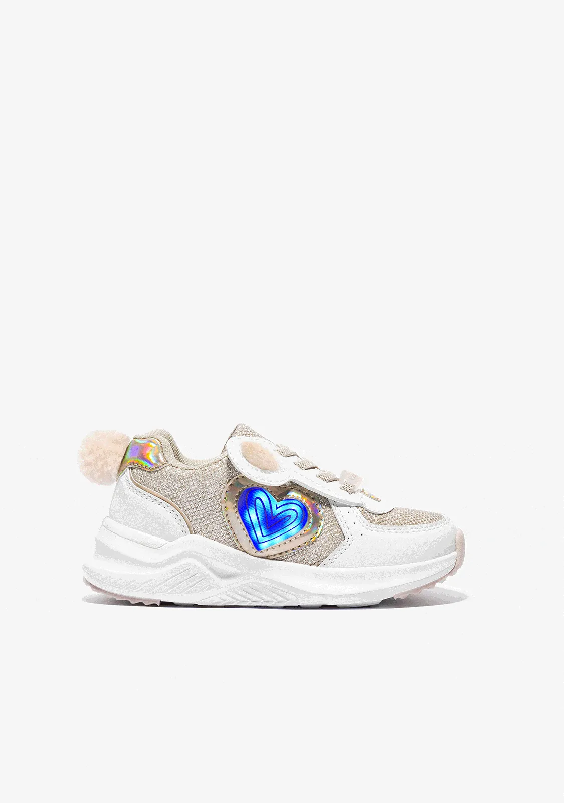 Girl's White Bear With Lights Sneakers Glitter