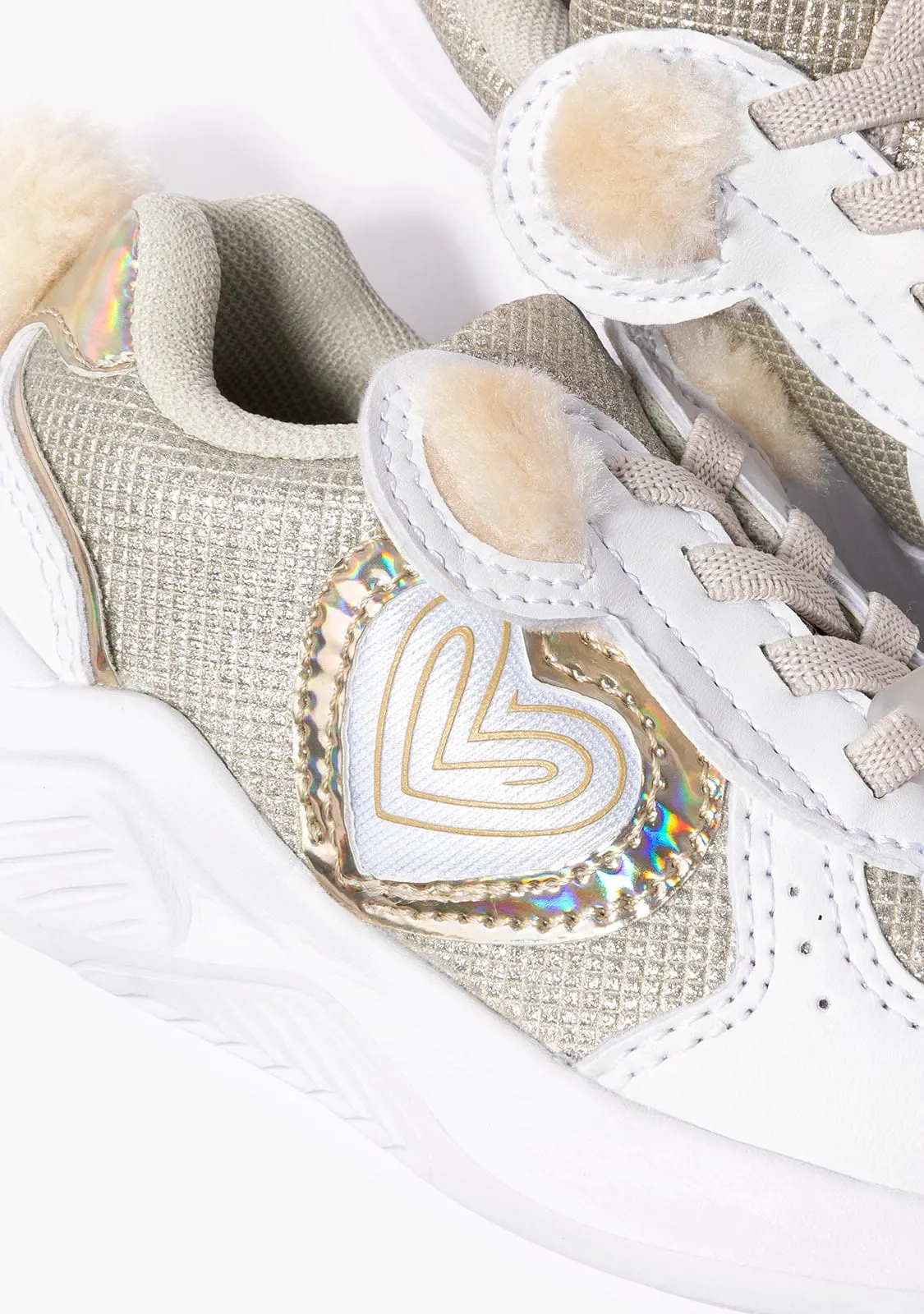 Girl's White Bear With Lights Sneakers Glitter