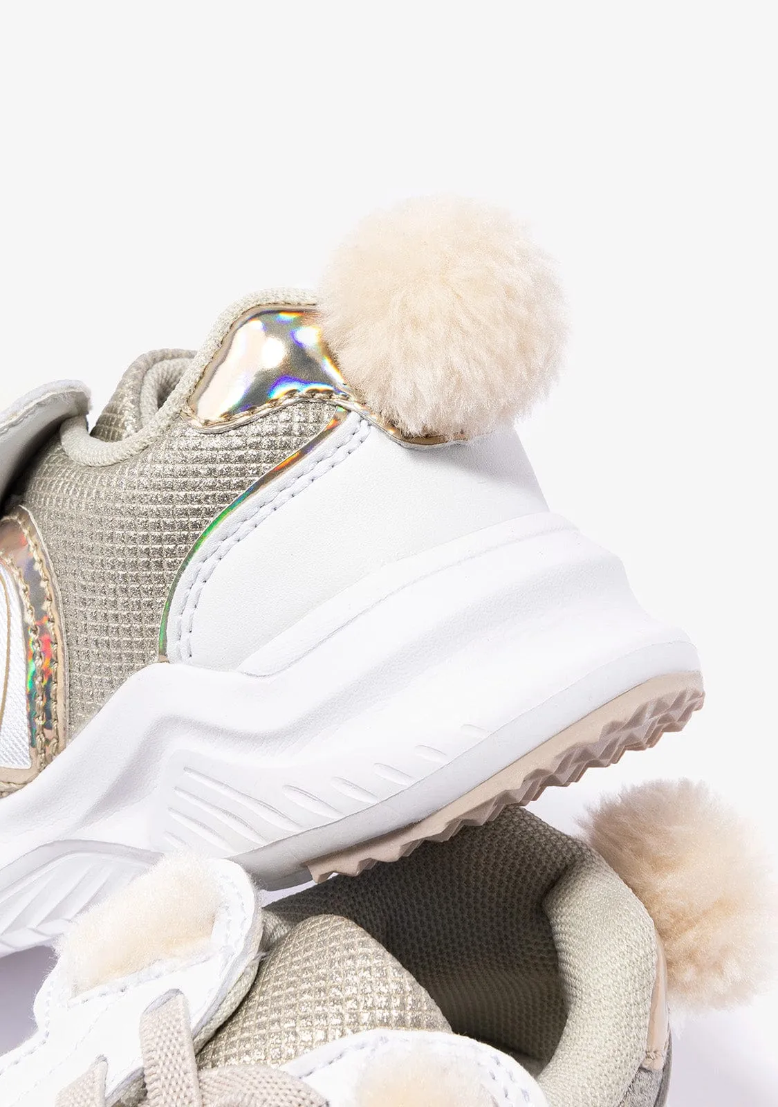 Girl's White Bear With Lights Sneakers Glitter
