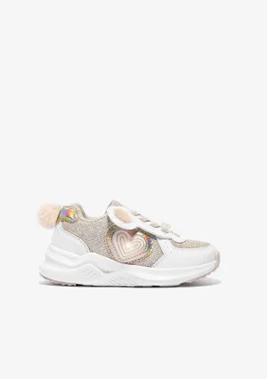 Girl's White Bear With Lights Sneakers Glitter