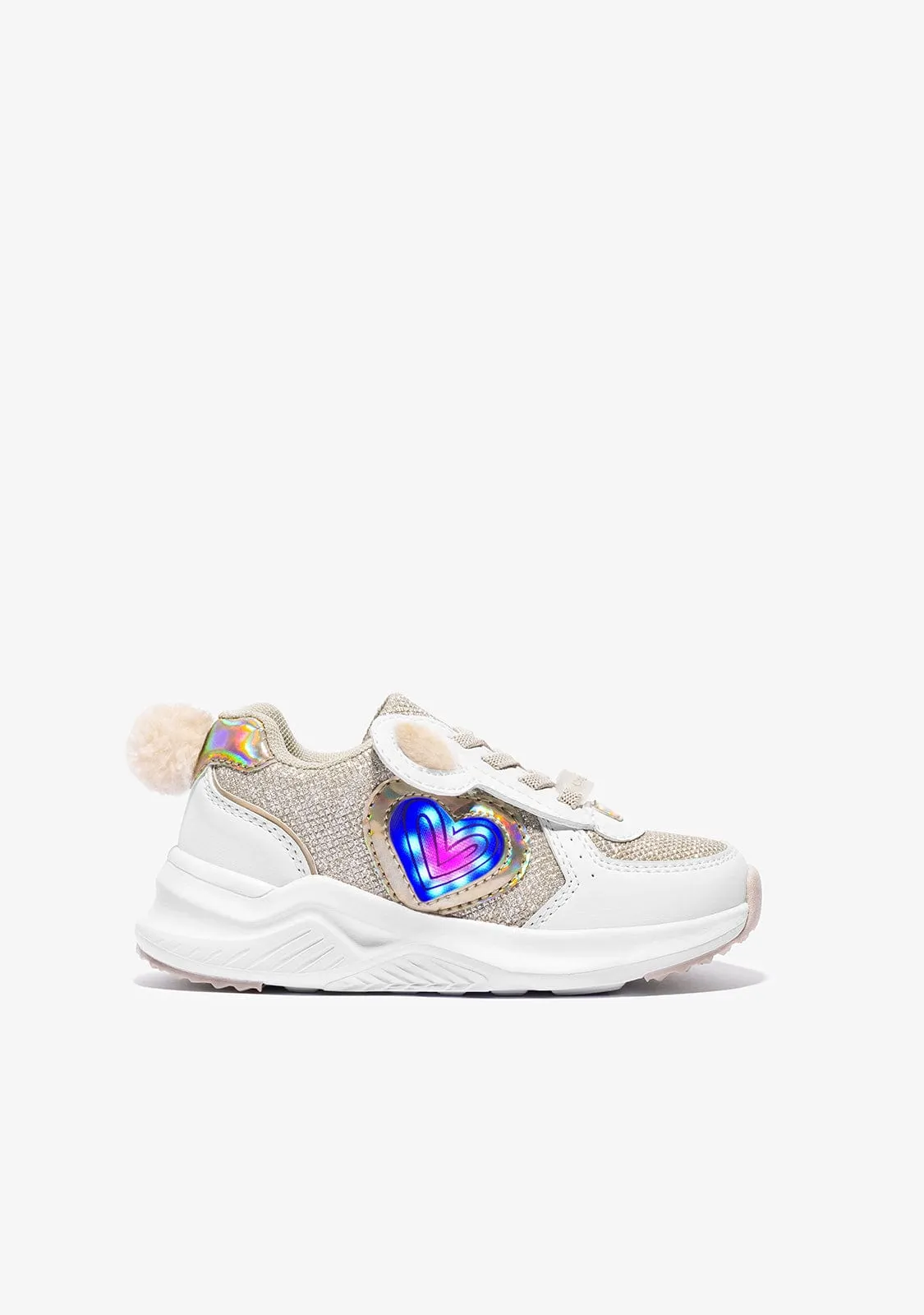 Girl's White Bear With Lights Sneakers Glitter