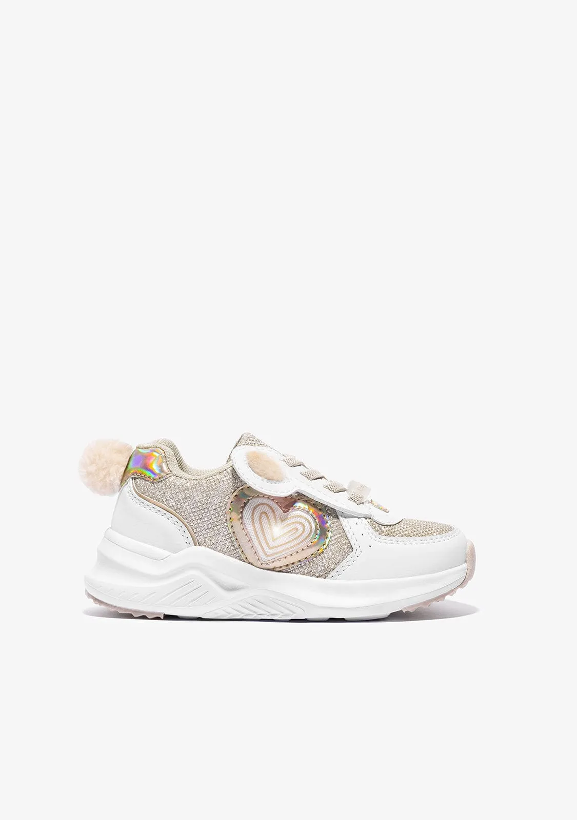 Girl's White Bear With Lights Sneakers Glitter
