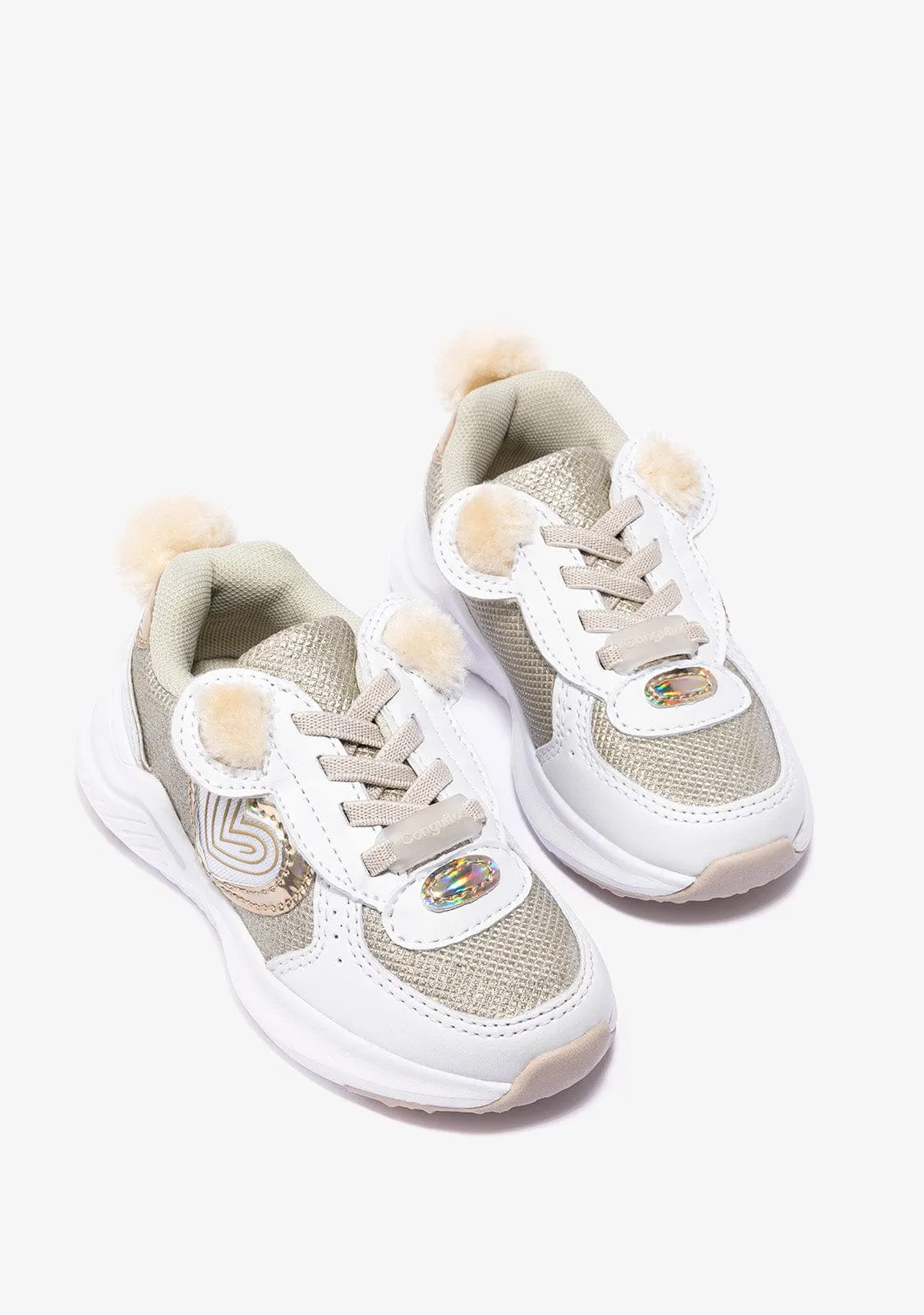 Girl's White Bear With Lights Sneakers Glitter