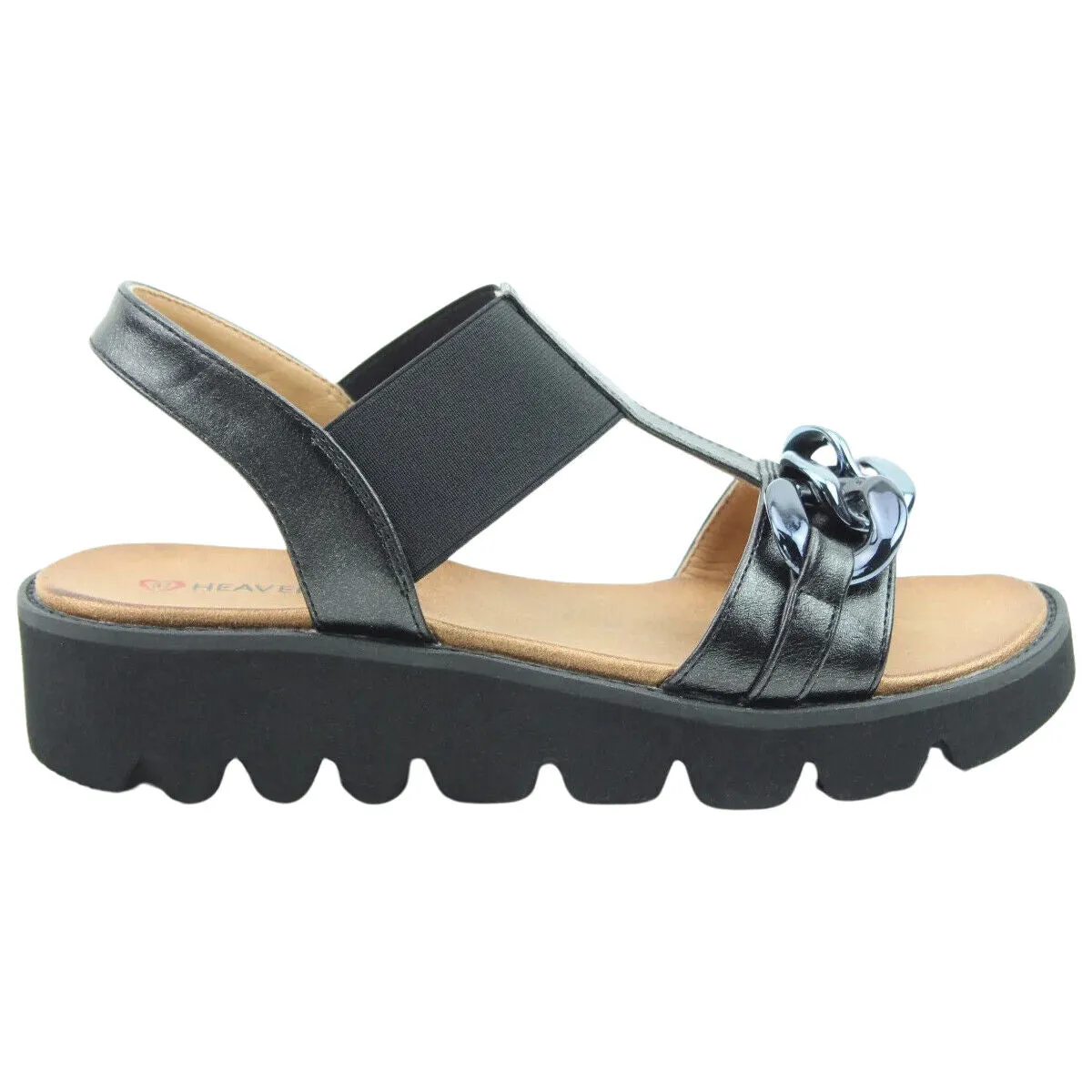 Heavenly Feet Lulu Vegan Friendly Chunky Sole Sandal BLACK
