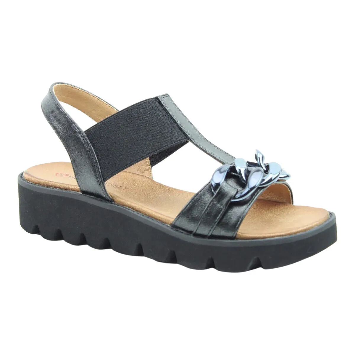 Heavenly Feet Lulu Vegan Friendly Chunky Sole Sandal BLACK