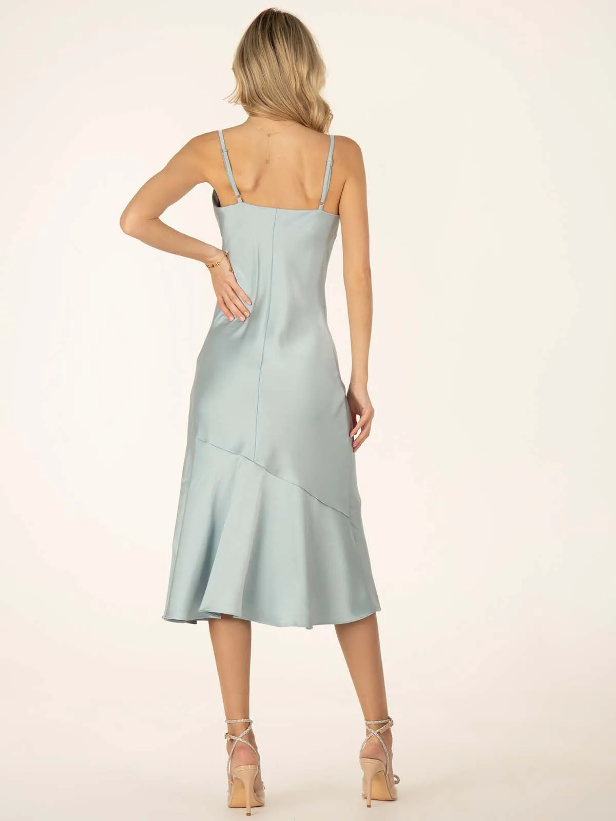 Jolie Moi Alaysha Cowl Neck Satin Dress, Dusky Blue