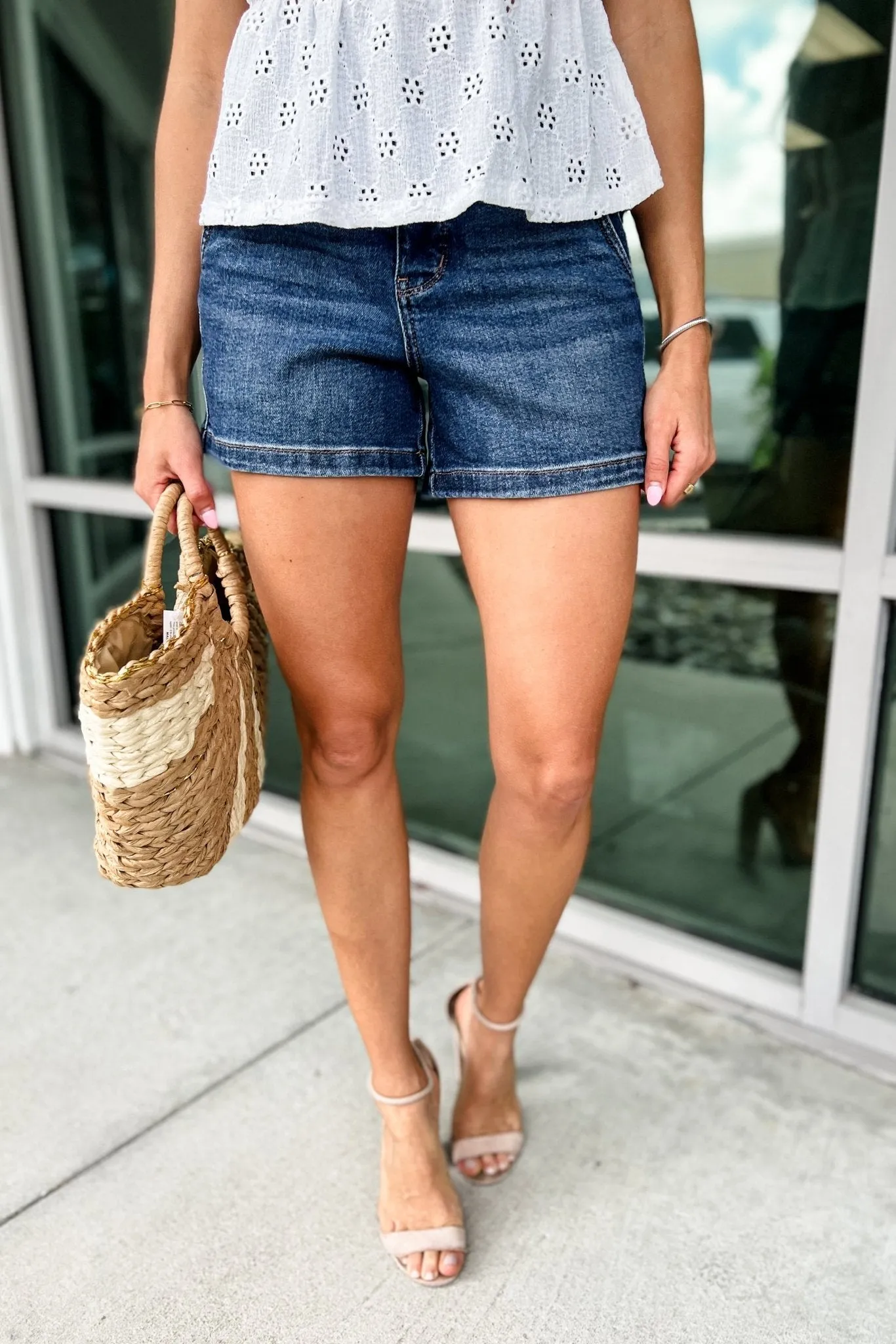 JUDY BLUE Charlotte High Rise Double Button Denim Shorts