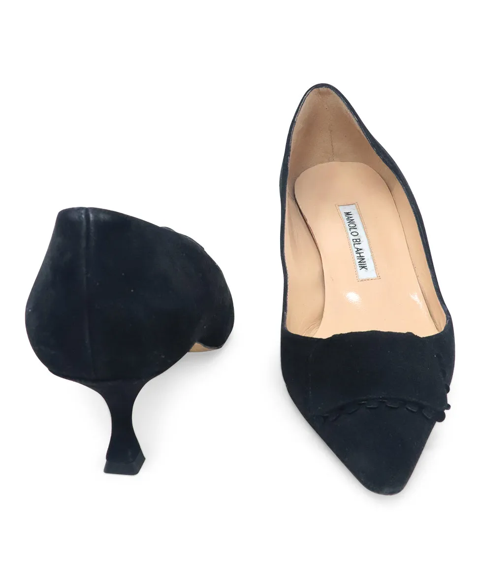 Manolo Blahnik Black Suede Buckle Heels sz 10.5