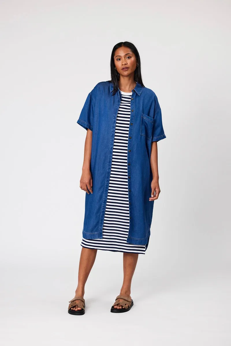 Marlow - Weekday Midi Dress - Navy Stripe
