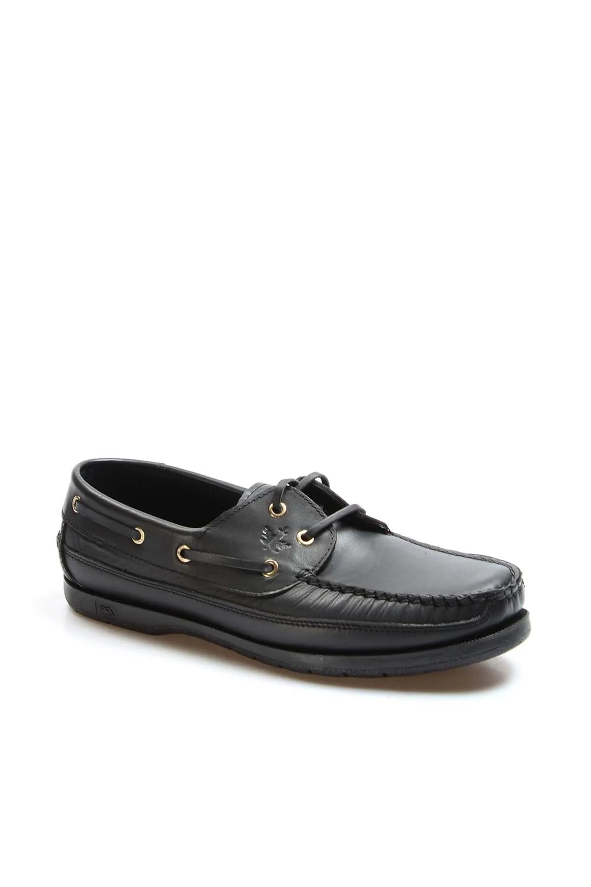 Men's Black Leather Shoes with Gold Eyelets - Wessi