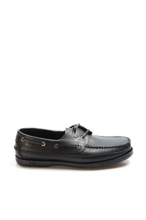 Men's Black Leather Shoes with Gold Eyelets - Wessi