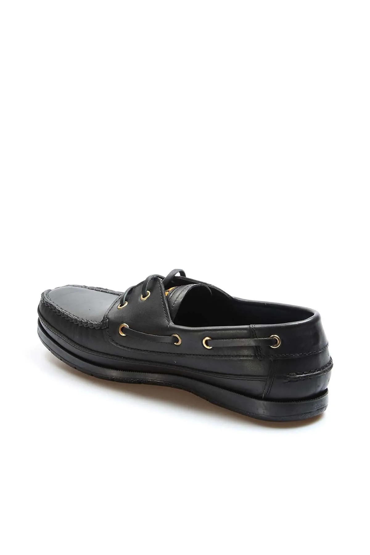 Men's Black Leather Shoes with Gold Eyelets - Wessi