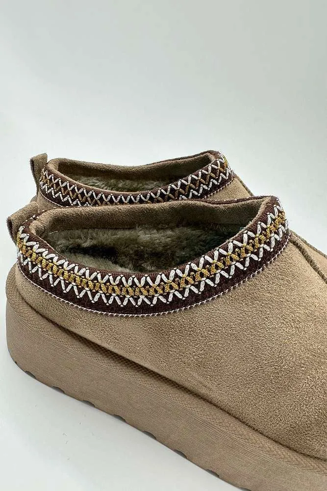 Milo Kids Flatform Fluffy Slippers in Mocha