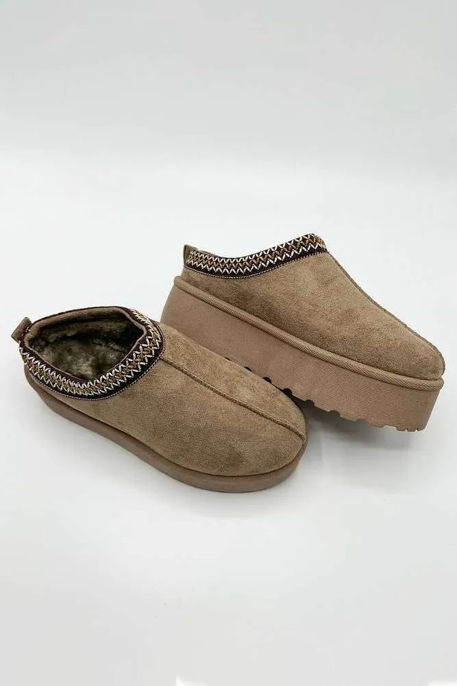 Milo Kids Flatform Fluffy Slippers in Mocha