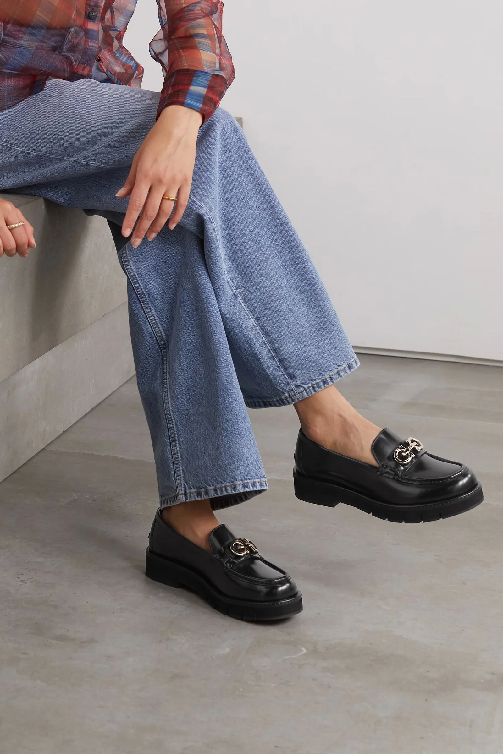 Ofelia Embellished Glossed-leather Loafers
