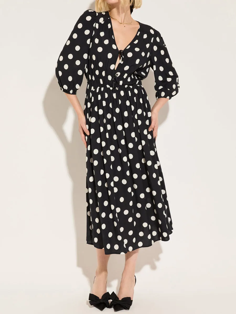 Polka Dot V-neck Midi Dress