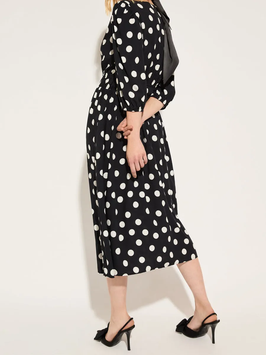 Polka Dot V-neck Midi Dress