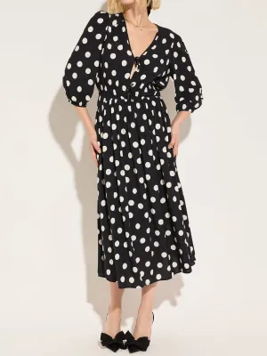 Polka Dot V-neck Midi Dress