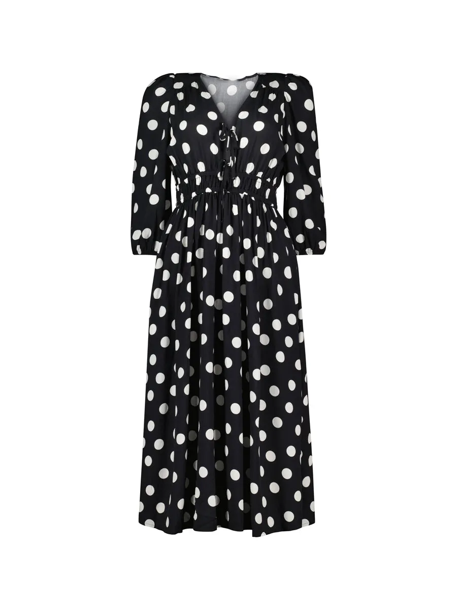 Polka Dot V-neck Midi Dress