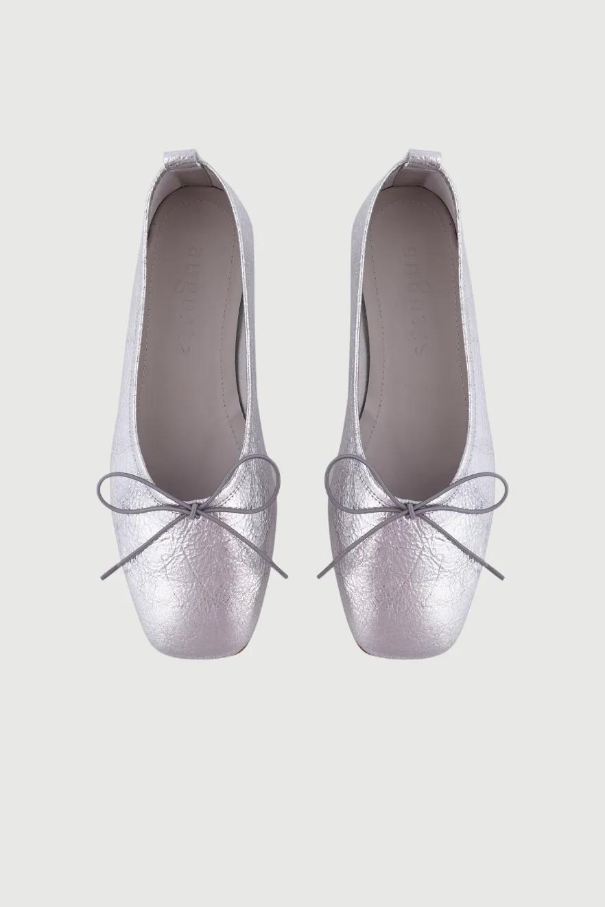Sienna Ballet Flats in Silver Leather