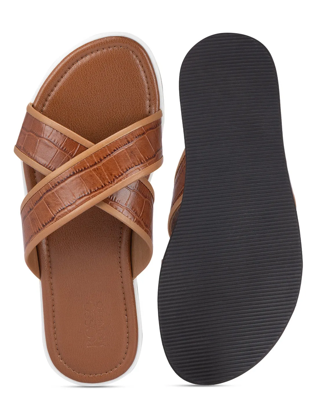 Tan Croco Textured Sliders