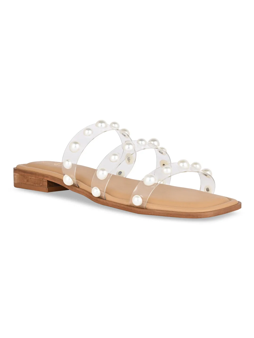 Three Strap Pearl Flats