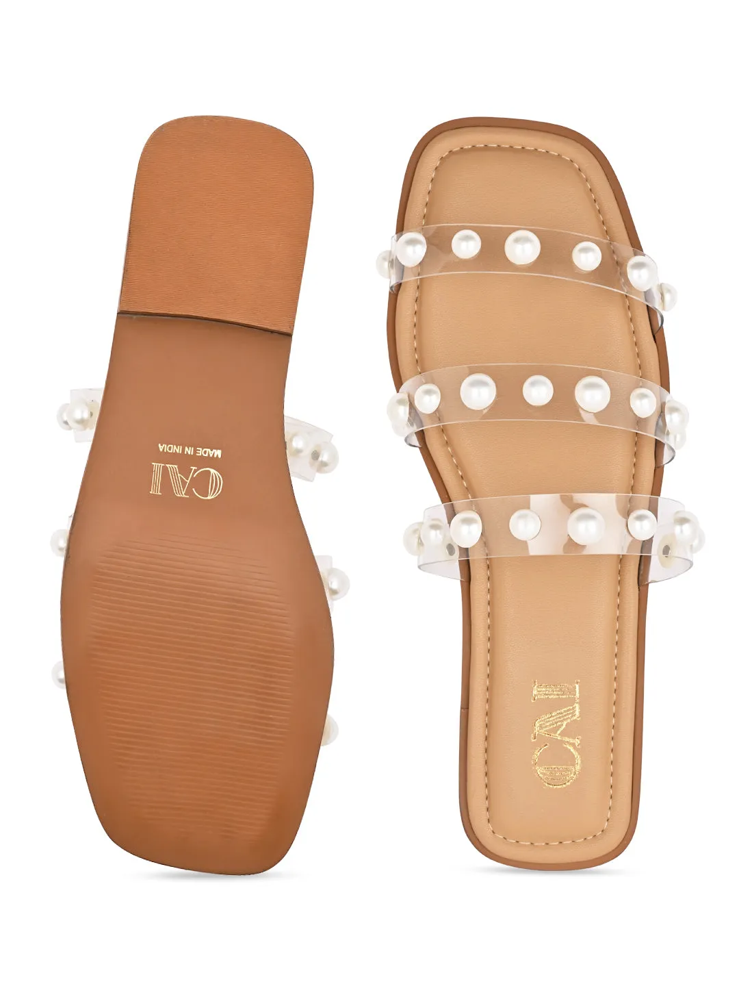Three Strap Pearl Flats