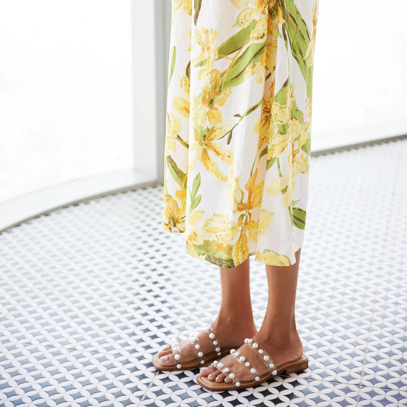 Three Strap Pearl Flats