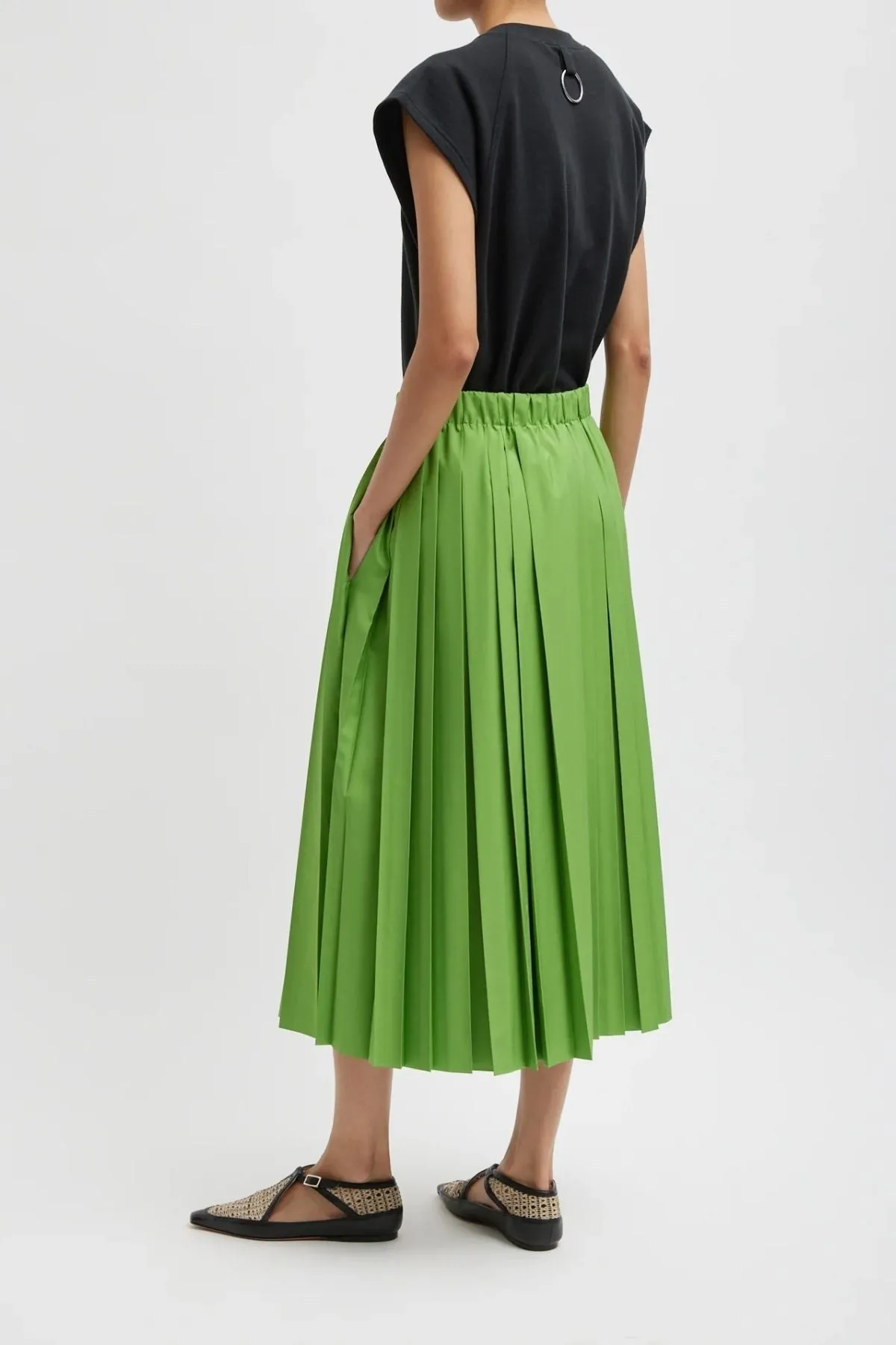 Tibi Nylon Pleated Pull On Skirt - Lime