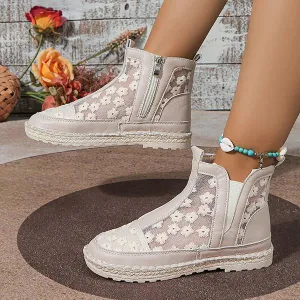 Women's Casual High Top Lace Flower Flats 21068384S