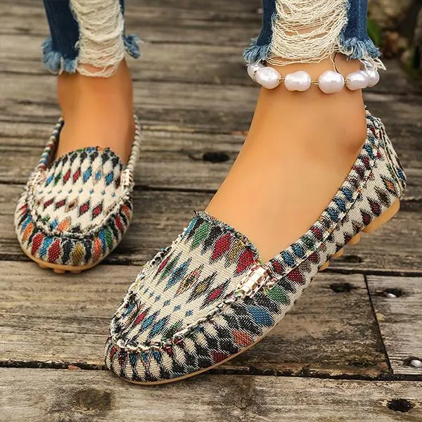 Women's Ethnic Casual Flat-Soled Beanie Shoes 26928337S