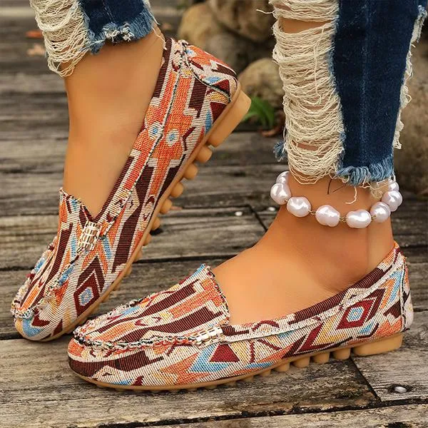 Women's Ethnic Casual Flat-Soled Beanie Shoes 26928337S