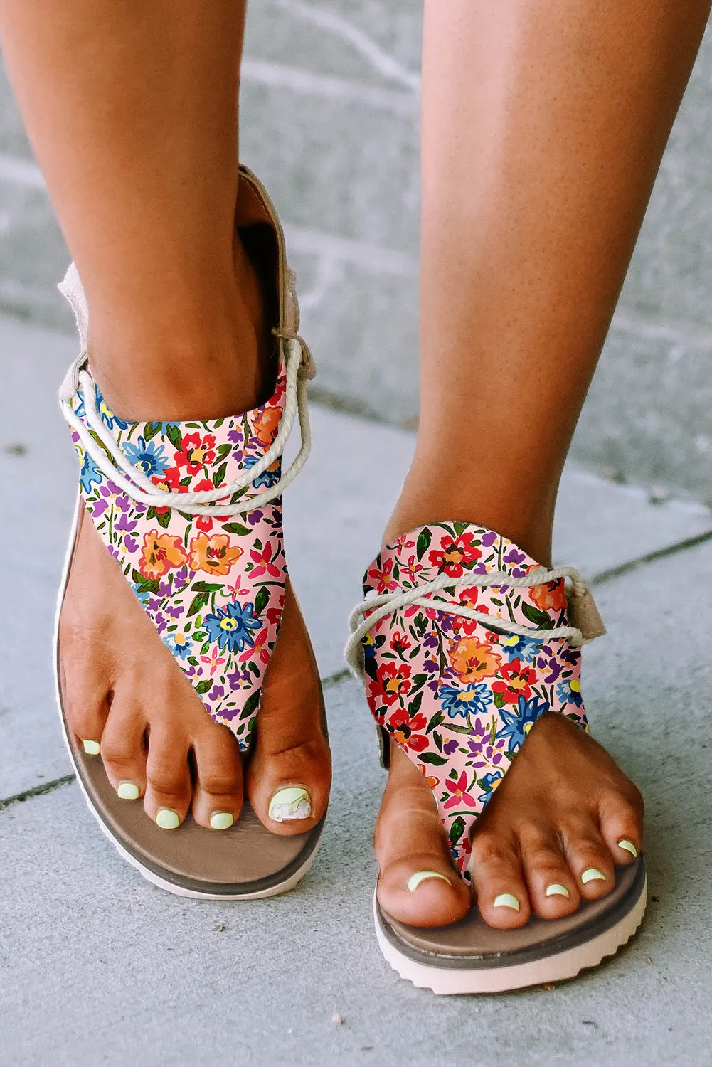 Women's Floral Print Zipped Flip Flop Sandals