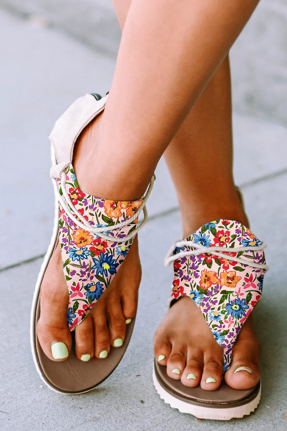 Women's Floral Print Zipped Flip Flop Sandals