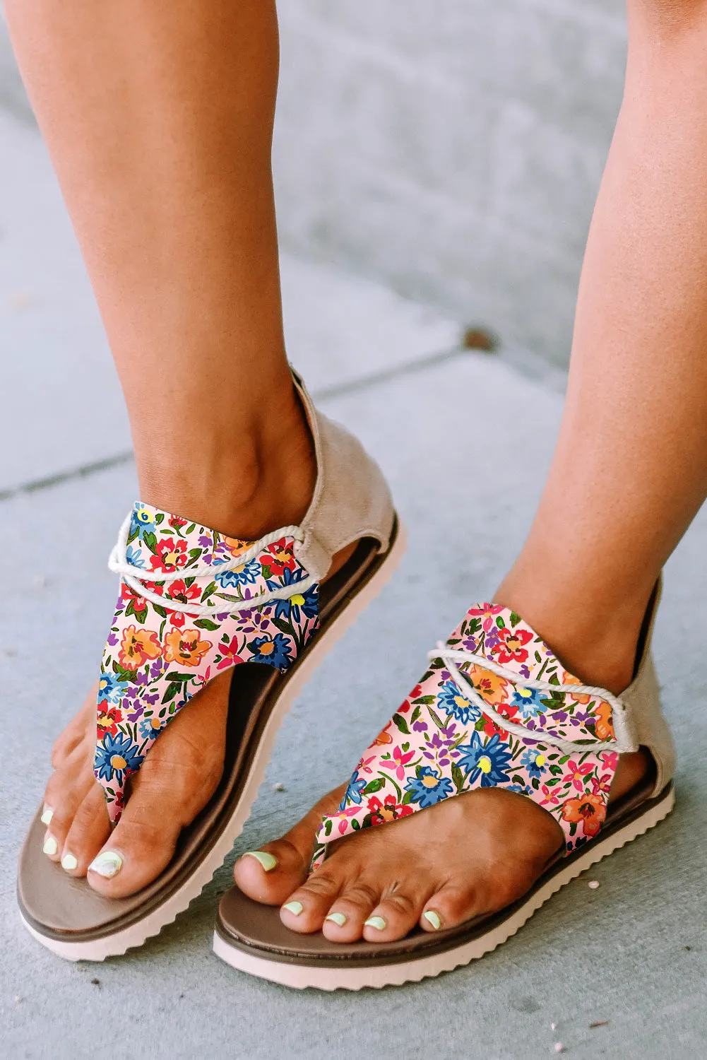 Women's Floral Print Zipped Flip Flop Sandals